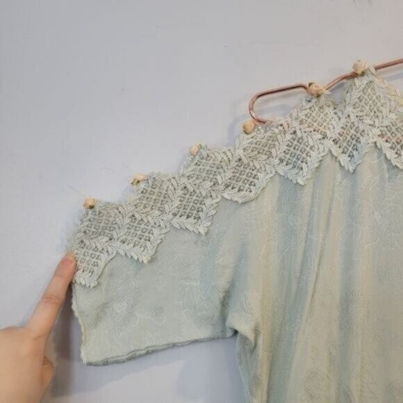 Vintage Carol Peretz 100% Silk Floral Lace Shoulder Hem Midi Maxi Dress - Picture 13 of 13